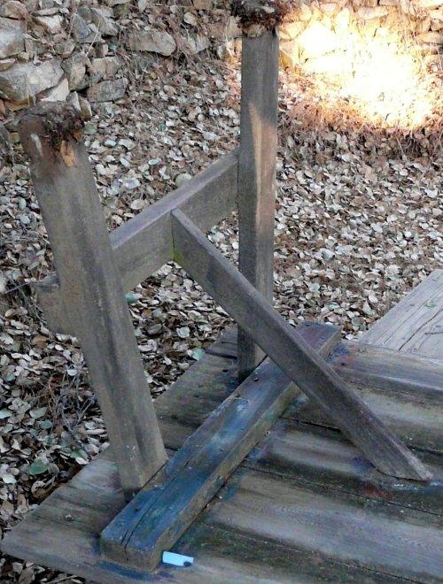 The underside of the picnic table.