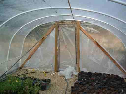 The inside of the small, cheap, portable greenhouse
