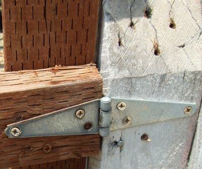 Always try to run  screws through the first board into second board to tie corner together and to hinge.