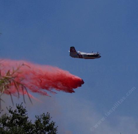 A bomber dropping fire retardant across the street from the nursery. - grid24_12
