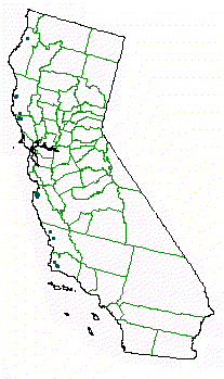 Approximate map of zip codes  where the Closed cone pine plant community exists in California - grid24_6