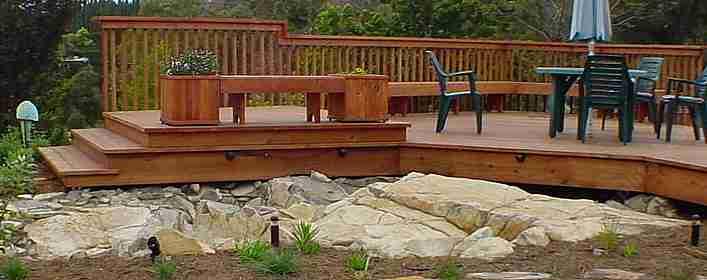 A deck and native plants.