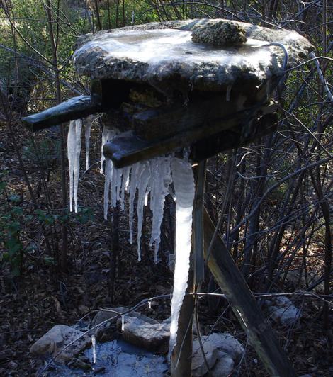 One of our bird baths frozen in winter. - grid24_12