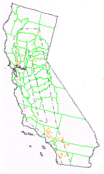 Approximate map of zip codes  where the Chaparral community exists in California - grid24_12