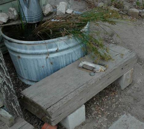 a very simple bench next to a very simple fish pond. - grid24_12 a very simple bench next to a very simple fish pond. - grid24_12